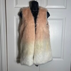 Gianni‎ Bini Faux Fur Vest Women Small Peach Cream White Ombre Open Front Top
